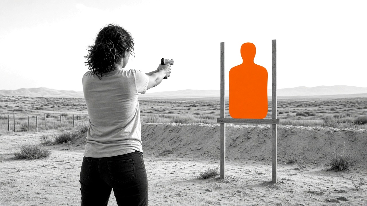 An Israeli woman trains at a shooting range to protect her family after October 7