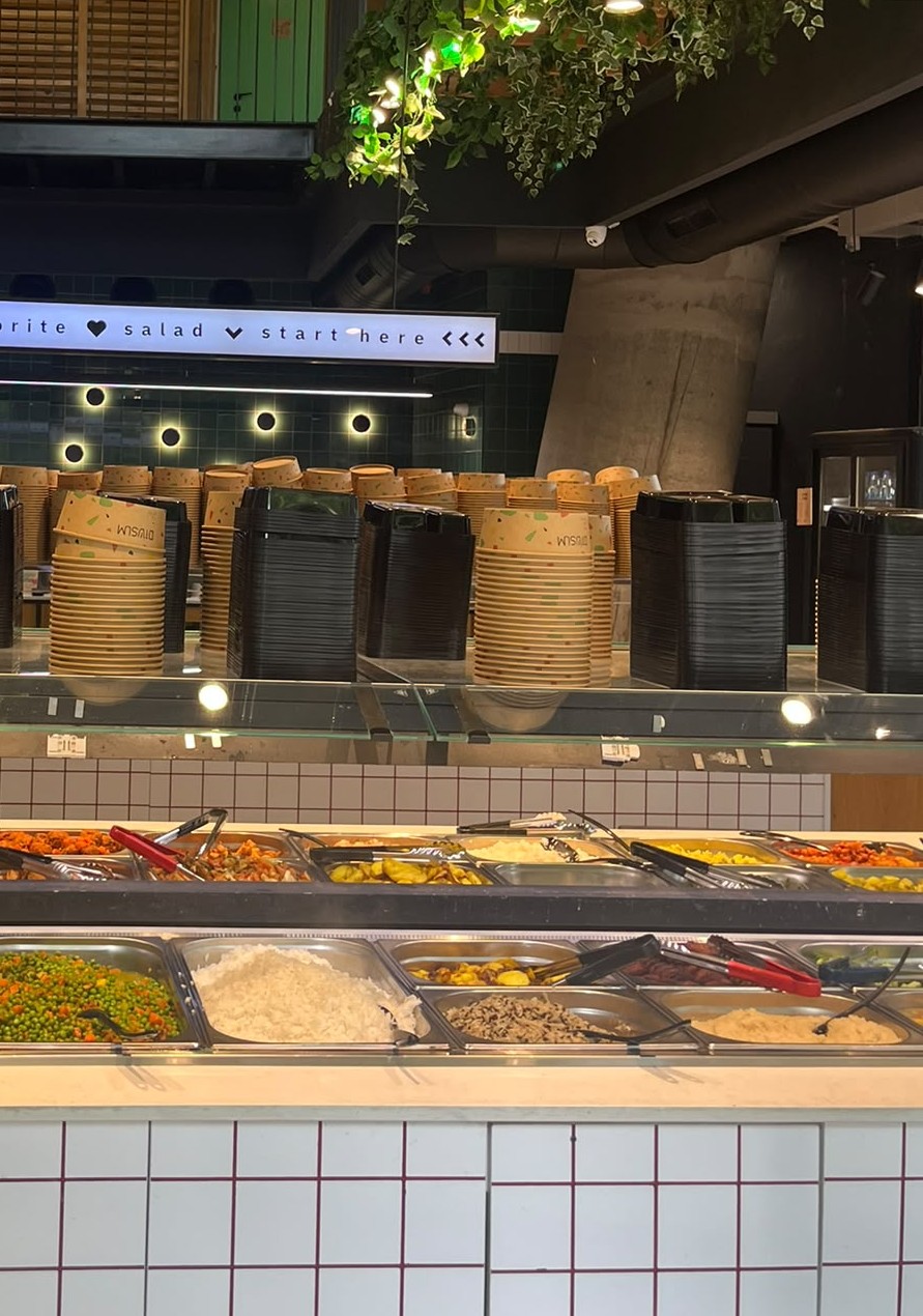 Self-service salad bar at the small restaurant on site